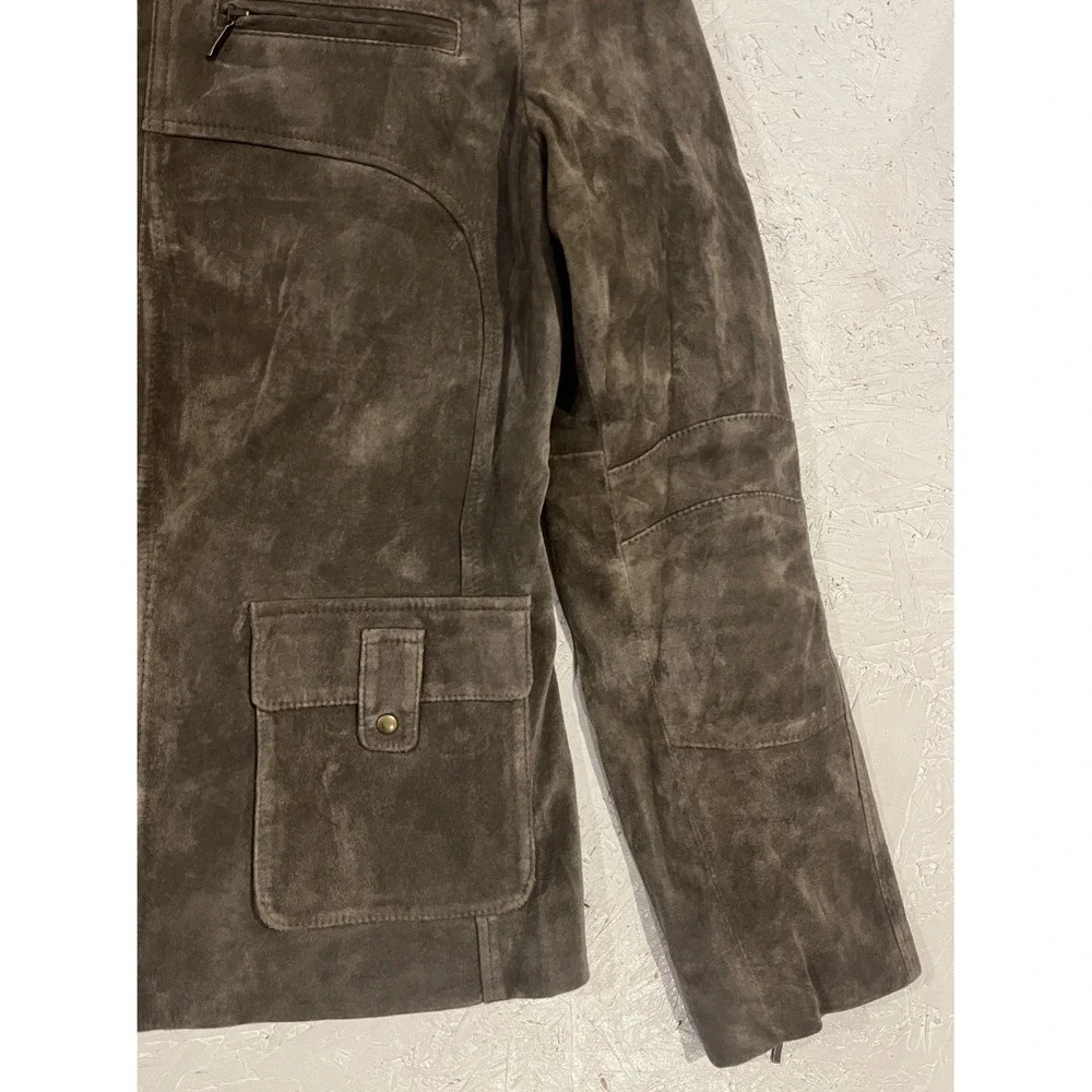 ALFANI WOMEN'S GENUINE LEATHER SUEDE OLIVE GREEN JACKET SIZE‎ MEDIUM POCKETS ZIP
